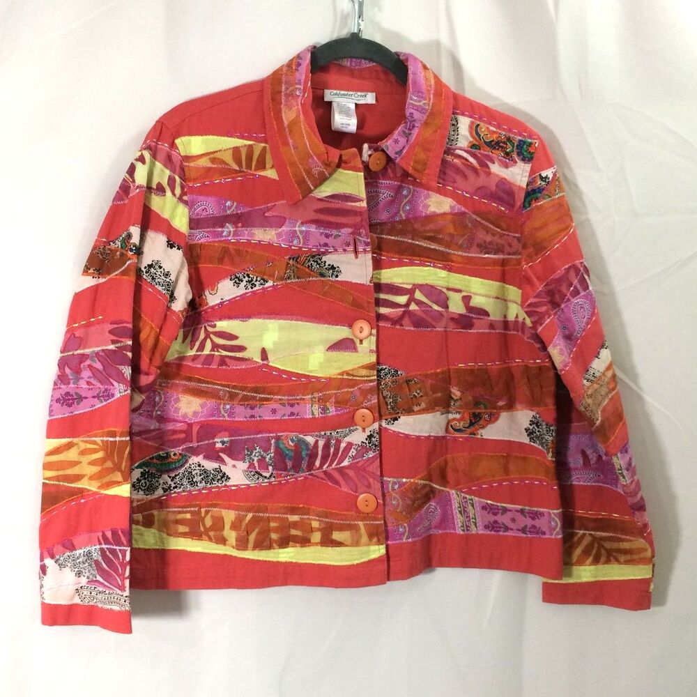 Coldwater Creek Patchwork Boho Jacket Red Pink Or… - image 1